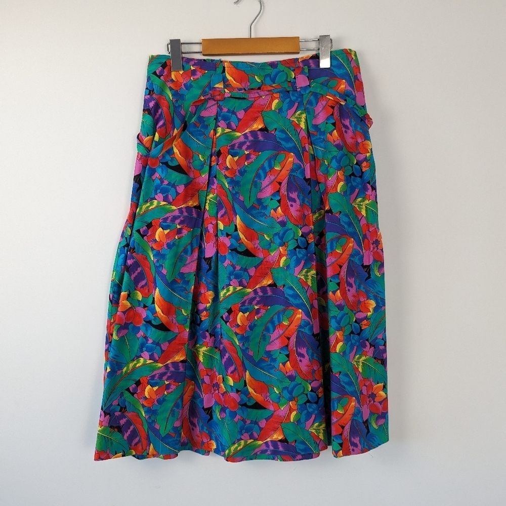 Vintage Vibrant Floral Full Skirt - 100% Cotton - Made in Canada 80s